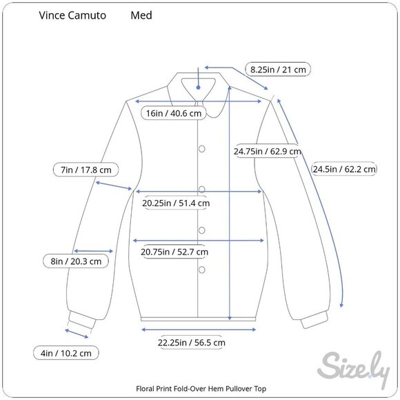 Floral Print Vince Camuto Long Sleeve Fold Over Hem Black/Green/Blue Top NWOT M - Picture 8 of 8